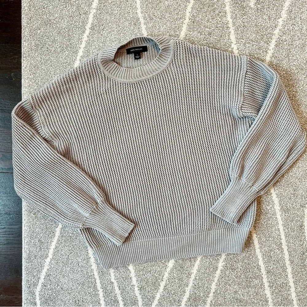 Ann Taylor Gray Drop Sleeve Chunky Knit Oversized Cotton Blend Sweater